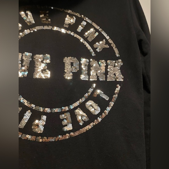 Pink Victoria Secret Black Women’s Hoodie Sweater with design on back Size XS - Picture 5 of 10